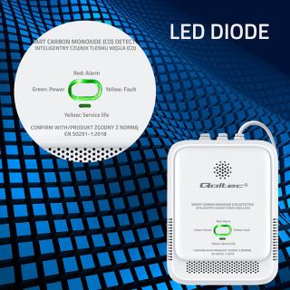 Czujnik tlenku węgla Qoltec (czadu) | detektor CO | alarm 85dB | LED