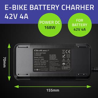 Ładowarka Qoltec do roweru skutera elektrycznego 36V | 42V | 4A | 5.5*2.1 +kabel zasilający