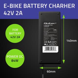 Ładowarka Qoltec do roweru elektrycznego 36V | 42V | 2A | wtyczka Bosch 3Pin +kabel zasilający