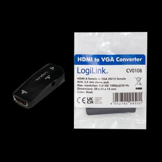 Konwerter HDMI LogiLink CV0108 HDMI (F) na VGA (F), audio 3,5mm jack