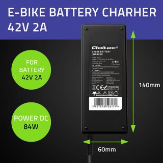 Ładowarka Qoltec do roweru elektrycznego 36V | 42V | 2A | C14-IEC-3Pin +kabel zasilający