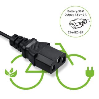 Ładowarka Qoltec do roweru elektrycznego 36V | 42V | 2A | C14-IEC-3Pin +kabel zasilający