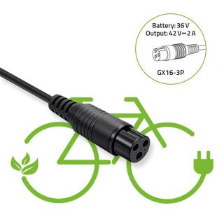 Ładowarka Qoltec do roweru elektrycznego 36V | 42V | 2A | 3P-GX16 +kabel zasilający