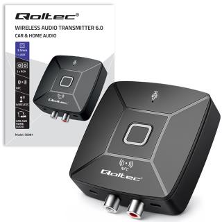 Transmiter Qoltec bezprzewodowy odbiornik Audio HiFi Home&Car | Bluetooth 6.0 | NFC | 2 X RCA | 1 x AUX MiniJack 3.5mm | Mikrofon