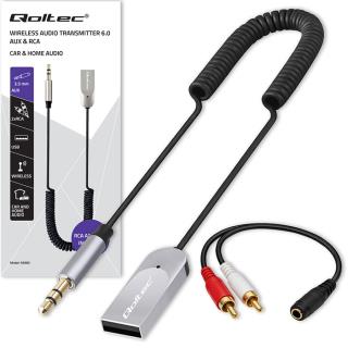 Adapter Qoltec bezprzewodowy odbiornik dźwięku Audio HiFu Home&Car | Bluetooth 6.0 | 2 x RCA | 1 x AUX MiniJack 3.5mm | USB | Mikrofon