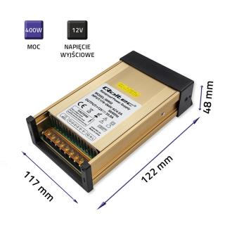 Zasilacz impulsowy LED Qoltec IP45 | 400W | 12V | 33A | Wodoodporny