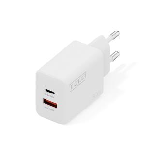 Ładowarka sieciowa DIGITUS GaN II 30W, 1x USB-C, 1x USB-A, PD 3.0, QC 3.0, biała