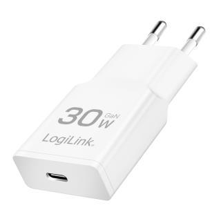 Ładowarka sieciowa LogiLink PA0347 USB GaN, 30 W, 1x USB-C (PD), biała