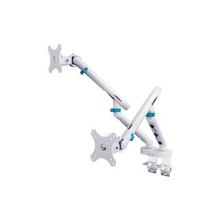 Ramię biurkowe podwójne DIGITUS z zaciskiem i sprężyną mechaniczną, 2x LCD max.35" 2x10kg, VESA: 75x75, 100x100, Białe