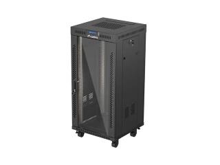 Szafa instalacyjna Rack Lanberg stojąca 19" 24U 600x600 czarna drzwi przeszklone LCD (flat pack) V2
