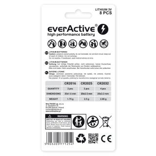 Zestaw baterii litowych everActive 8 sztuk: 4 x CR2032, 2 x CR2025, 2 x CR2016