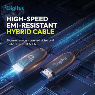 Kabel DIGITUS połączeniowy hybrydowy HDMI AOC HDMI-A męski-męski HDMI 2.1 UHD-2 8K@60Hz 48Gbps HDR, eARC, HDCP 2.2, CEC 10m