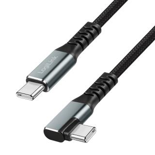 Kabel USB 3.2 Gen2 LogiLink CU0270 USB-C - USB-C, M/M, 10 Gb/s, 100 W, 4K, kątowy, czarny, 0,5m