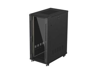 Szafa instalacyjna Rack Lanberg stojąca 19" 27U 600x1000 czarna drzwi przeszklone (flat pack)