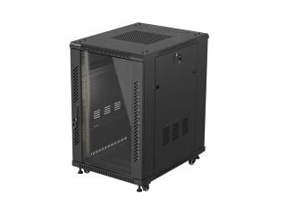 Szafa instalacyjna Rack Lanberg stojąca 19" 18U 600x800 czarna drzwi przeszklone (flat pack)