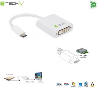 Adapter Techly USB31-DVI  USB-C 3.1 na DVI M/Ż, biały 0,15m IADAP
