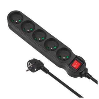 Listwa zasilająca przedłużacz Maclean MCE183 5 gniazd z wyłącznikiem czarna 1,4m 2300W