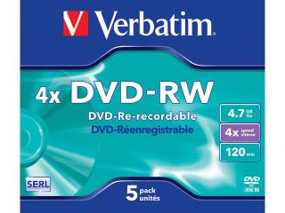 Płyty DVD-RW Verbatim 4.7GB X4 MATT Silver (5 Jewel Case)
