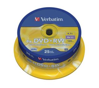 Płyty DVD+RW Verbatim 4x 4.7GB (Cake 25) MATT SILVER