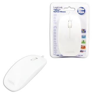 Mysz przewodowa LogiLink ID0062 optyczna USB płaska biała