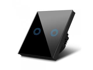 Włącznik dotykowy światła Maclean MCE704B podwójny, szklany, czarny z okrągłym przyciskiem wymiary 86x86mm, z podświetleniem przycisku