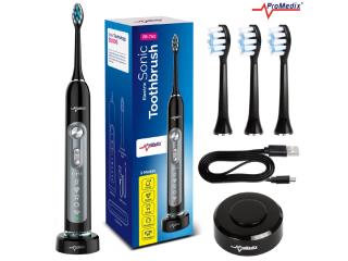 Szczoteczka soniczna do zębów Promedix PR-750B kolor czarny, etui podróżne, 5 trybów, timer, 3 poziomy mocy, 3 końcówki 