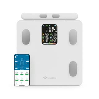 Waga diagnostyczna bluetooth TrueLife FitScale W8 BT biała kolorowy LCD 0,1 ~ 180 kg iOS, Android