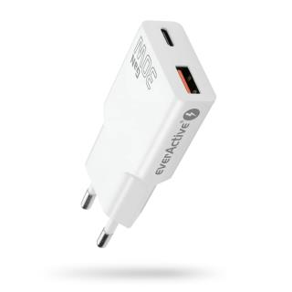 Ładowarka sieciowa everActive GaN SUPER SLIM SC-380Q QC3.0 USB-C PD 30W biała