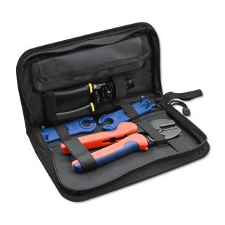 Zestaw narzędzi solarnych Qoltec kompatybilny ze złączami MC4 | zaciskarka + szczypce do ściągania izolacji