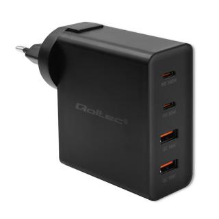 Ładowarka sieciowa Qoltec GaN POWER PRO | 2xUSB-C | 2xUSB | 130W | 5-20V | 1.5-5A | PD | Czarna