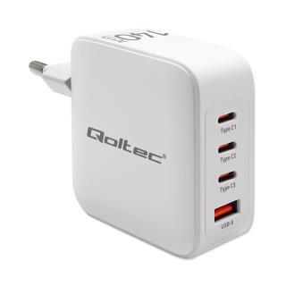 Ładowarka sieciowa Qoltec 140W GaN | 5-20V | 2.5-5A | 3xUSB-C PD | 1xUSB QC 3.0 | Biała
