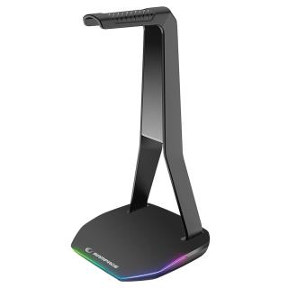 Stojak na słuchawki Rampage TowerT14 gamingowy RGB + HUB 2x USB-A, USB-C, czarny 