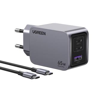 Ładowarka sieciowa Ugreen Nexode Pro 25871 65W, GaN, USB + 2x USB-C + kabel USB-C 1.5m