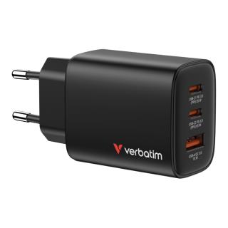 Ładowarka ścienna Verbatim Essentials GaN 65W USB-A 2xUSB-C PD 3.0 Czarna