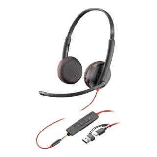 Słuchawki z mikrofonem Poly Blackwire 3225 Stereo USB-C + 3,5mm jack + adapter USB-C/A czarne