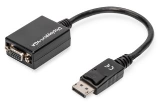 Kabel adapter DIGITUS DisplayPort z zatrzaskiem 1080p 60Hz FHD Typ DP/DSUB15 M/Ż czarny 0.15m
