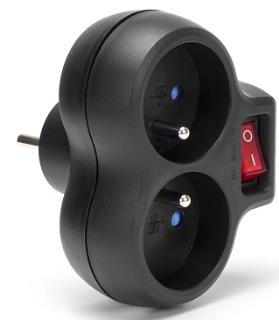 Rozgałęźnik sieciowy MONTIS MT148-BK podwójny z wyłącznikiem czarny