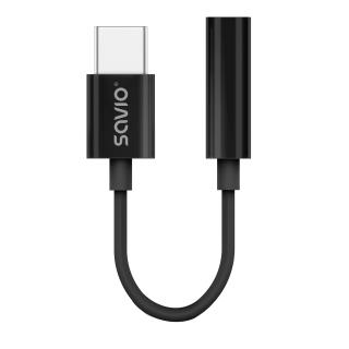 Kabel adapter audio Savio AK-74 USB-C Jack 3,5mm czarny 