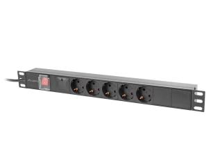 Listwa zasilająca Lanberg Rack PDU 19" 1U 16A 5x 230V Schuko 2m Czarna