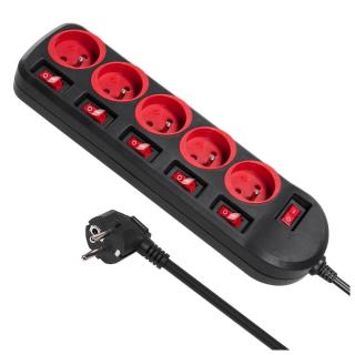 Listwa zasilająca przedłużacz Maclean MCE204  5 gniazd z włącznikami czarna 1,5m 2300W