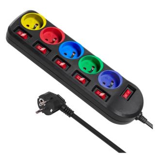 Listwa zasilająca przedłużacz Maclean MCE204M  5 gniazd z włącznikami czarna 1,5m 2300W multicolor