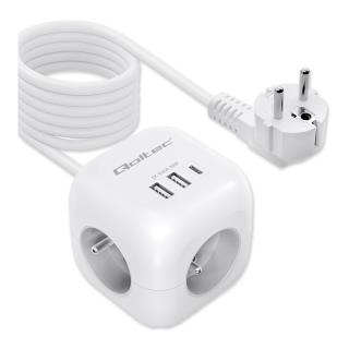 Kostka zasilająca Qoltec przedłużacz 6w1 z podświetlanym włącznikiem | 3x AC | 2x USB | 1x USB-C PD 20W | Biała | Kabel 2m