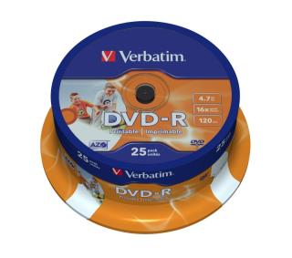 Płyty DVD-R Verbatim 16x 4.7GB (Cake 25) WIDE PRINTABLE