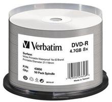 Płyty DVD-R Verbatim 4,7GB  16x Cake 50 szt Nadruk Waterproof