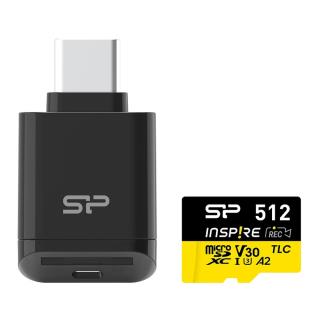 Karta pamięci Silicon Power microSDXC Inspire 512GB UHS-I U3 A2 V30 4K DDR200 170/150 MB/s TLC + czytnik C200