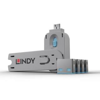 Blokada portów USB LINDY 4 szt Port Locks 4x +Key Blue