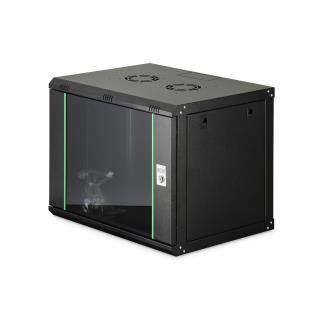 Szafa sieciowa wisząca jednosekcyjna DIGITUS Dynamic 19" 9U, 600x450, drzwi szyba, czarny, niezmontowana, 60kg