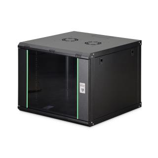 Szafa sieciowa wisząca jednosekcyjna DIGITUS Dynamic 19" 9U, 600x600, drzwi szyba, czarny, niezmontowana, 60kg