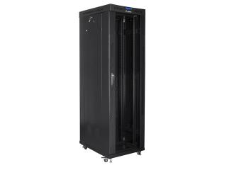 Szafa instalacyjna Rack stojąca 19" 42U 600x1000 czarna drzwi szklane LCD Lanberg (flat pack)