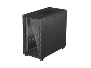Szafa instalacyjna Rack stojąca 19" 22U 600x1200 czarna drzwi przeszklone LCD Lanbeg (flat pack)